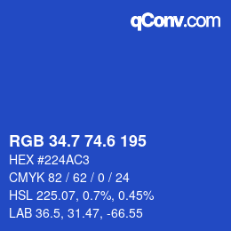 カラーコード: RGB 34.7 74.6 195 | qconv.com