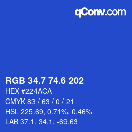 カラーコード: RGB 34.7 74.6 202 | qconv.com
