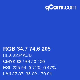 カラーコード: RGB 34.7 74.6 205 | qconv.com
