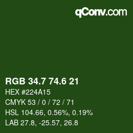 カラーコード: RGB 34.7 74.6 21 | qconv.com