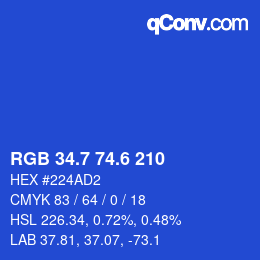 カラーコード: RGB 34.7 74.6 210 | qconv.com