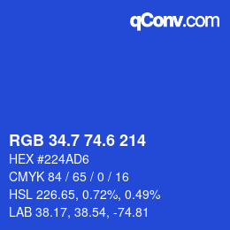 カラーコード: RGB 34.7 74.6 214 | qconv.com