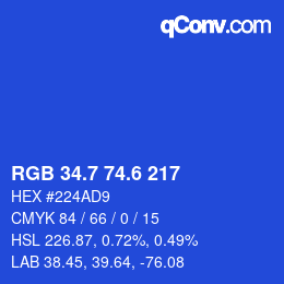 カラーコード: RGB 34.7 74.6 217 | qconv.com