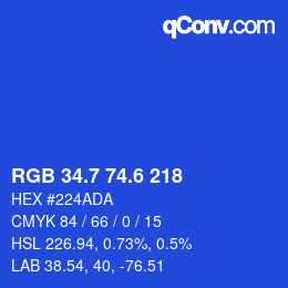 カラーコード: RGB 34.7 74.6 218 | qconv.com