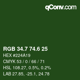 カラーコード: RGB 34.7 74.6 25 | qconv.com