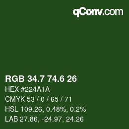 カラーコード: RGB 34.7 74.6 26 | qconv.com