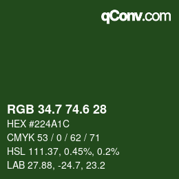 カラーコード: RGB 34.7 74.6 28 | qconv.com