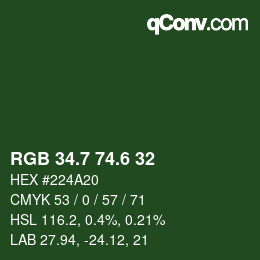 カラーコード: RGB 34.7 74.6 32 | qconv.com