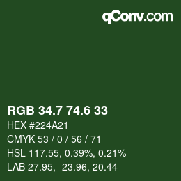 カラーコード: RGB 34.7 74.6 33 | qconv.com