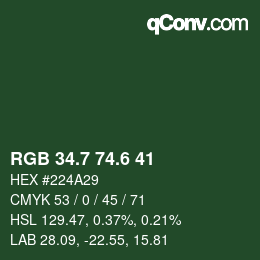 カラーコード: RGB 34.7 74.6 41 | qconv.com