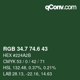 カラーコード: RGB 34.7 74.6 43 | qconv.com