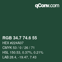カラーコード: RGB 34.7 74.6 55 | qconv.com