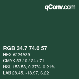 カラーコード: RGB 34.7 74.6 57 | qconv.com