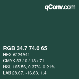カラーコード: RGB 34.7 74.6 65 | qconv.com