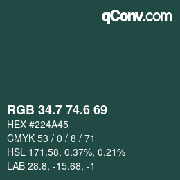 カラーコード: RGB 34.7 74.6 69 | qconv.com