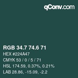 カラーコード: RGB 34.7 74.6 71 | qconv.com