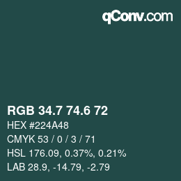 カラーコード: RGB 34.7 74.6 72 | qconv.com