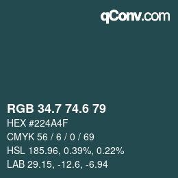 カラーコード: RGB 34.7 74.6 79 | qconv.com