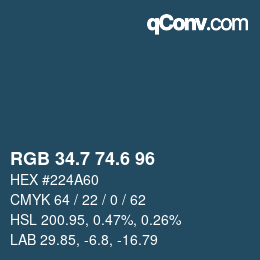 カラーコード: RGB 34.7 74.6 96 | qconv.com