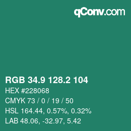 カラーコード: RGB 34.9 128.2 104 | qconv.com