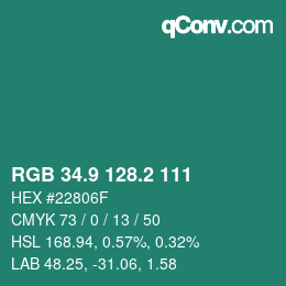 カラーコード: RGB 34.9 128.2 111 | qconv.com