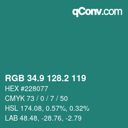 カラーコード: RGB 34.9 128.2 119 | qconv.com