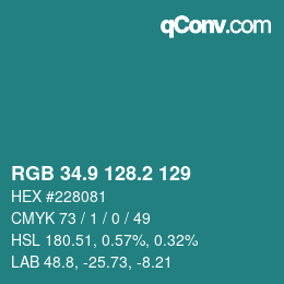 カラーコード: RGB 34.9 128.2 129 | qconv.com