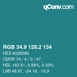 カラーコード: RGB 34.9 128.2 134 | qconv.com