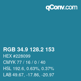 カラーコード: RGB 34.9 128.2 153 | qconv.com