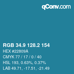 カラーコード: RGB 34.9 128.2 154 | qconv.com