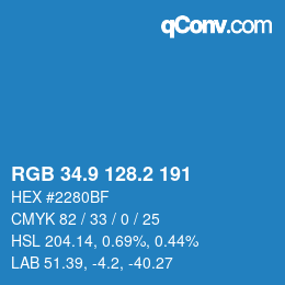 Color code: RGB 34.9 128.2 191 | qconv.com