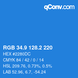 カラーコード: RGB 34.9 128.2 220 | qconv.com