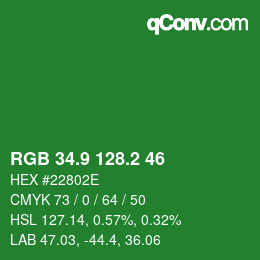 カラーコード: RGB 34.9 128.2 46 | qconv.com
