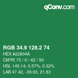 カラーコード: RGB 34.9 128.2 74 | qconv.com