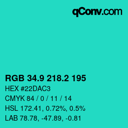 颜色代码: RGB 34.9 218.2 195 | qconv.com