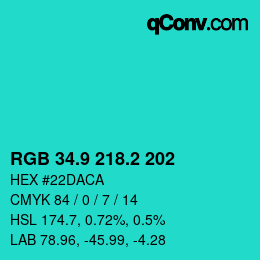 カラーコード: RGB 34.9 218.2 202 | qconv.com