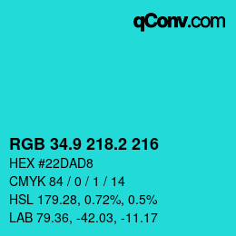 カラーコード: RGB 34.9 218.2 216 | qconv.com