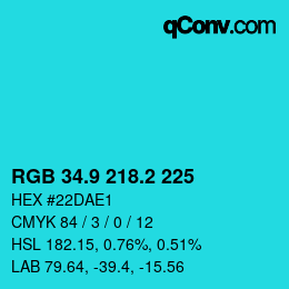 カラーコード: RGB 34.9 218.2 225 | qconv.com