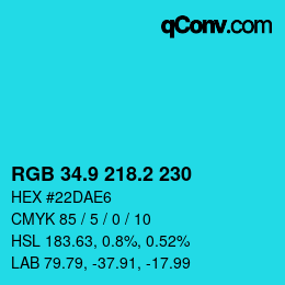 カラーコード: RGB 34.9 218.2 230 | qconv.com