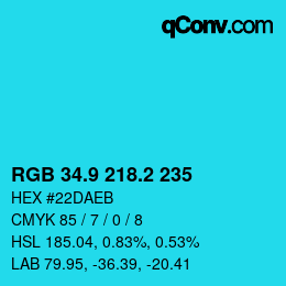 カラーコード: RGB 34.9 218.2 235 | qconv.com