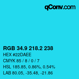 カラーコード: RGB 34.9 218.2 238 | qconv.com