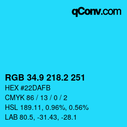 Color code: RGB 34.9 218.2 251 | qconv.com