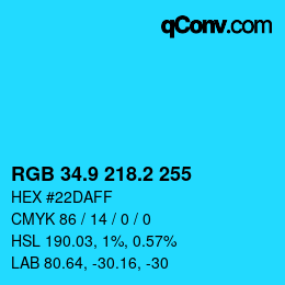 Color code: RGB 34.9 218.2 255 | qconv.com