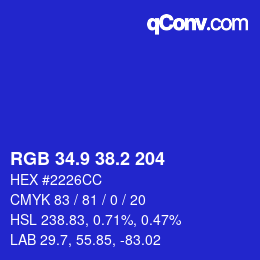 カラーコード: RGB 34.9 38.2 204 | qconv.com