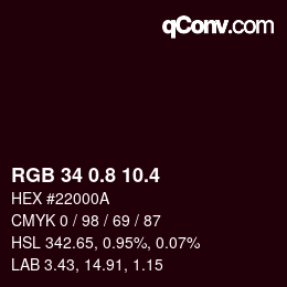 カラーコード: RGB 34 0.8 10.4 | qconv.com