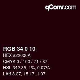 颜色代码: RGB 34 0 10 | qconv.com