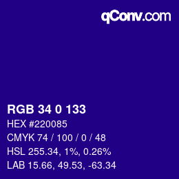 颜色代码: RGB 34 0 133 | qconv.com