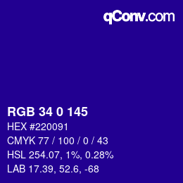 Color code: RGB 34 0 145 | qconv.com