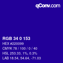 Color code: RGB 34 0 153 | qconv.com