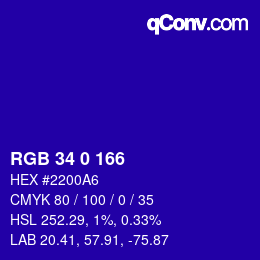 Color code: RGB 34 0 166 | qconv.com